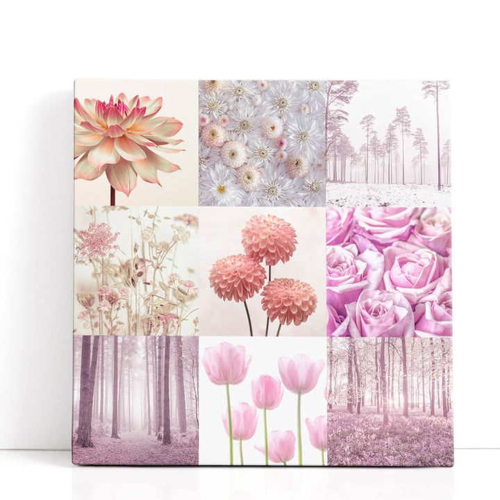 Pink Flora Collage - Canvas Print Wall Art