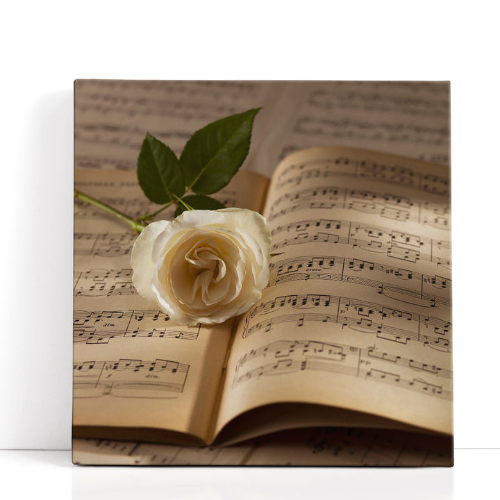 Rose on Musical Notes Book - Canvas Print Wall Art