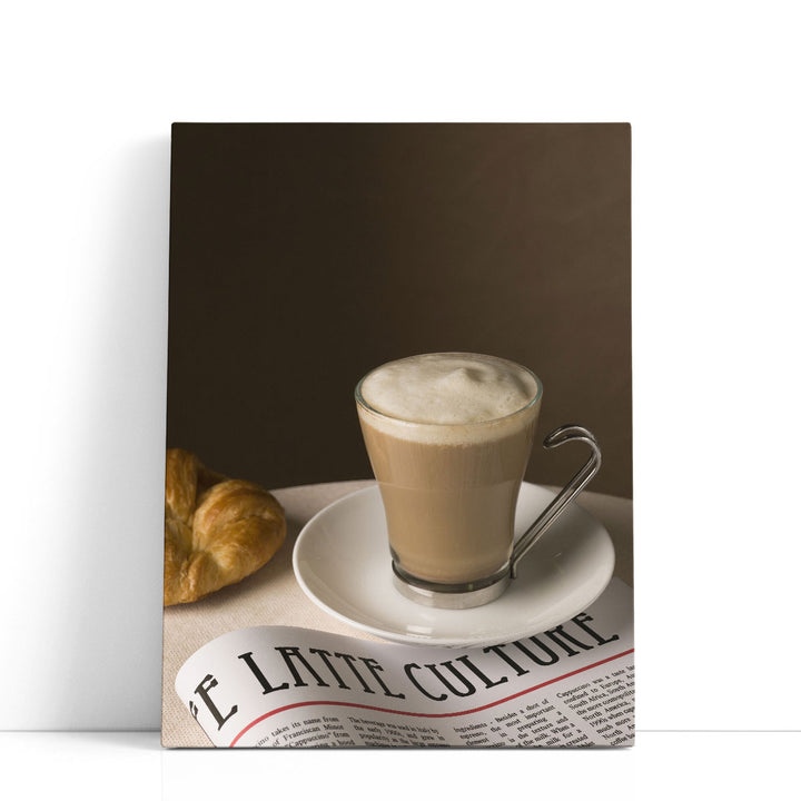 coffee art print – glass of coffee on brown background