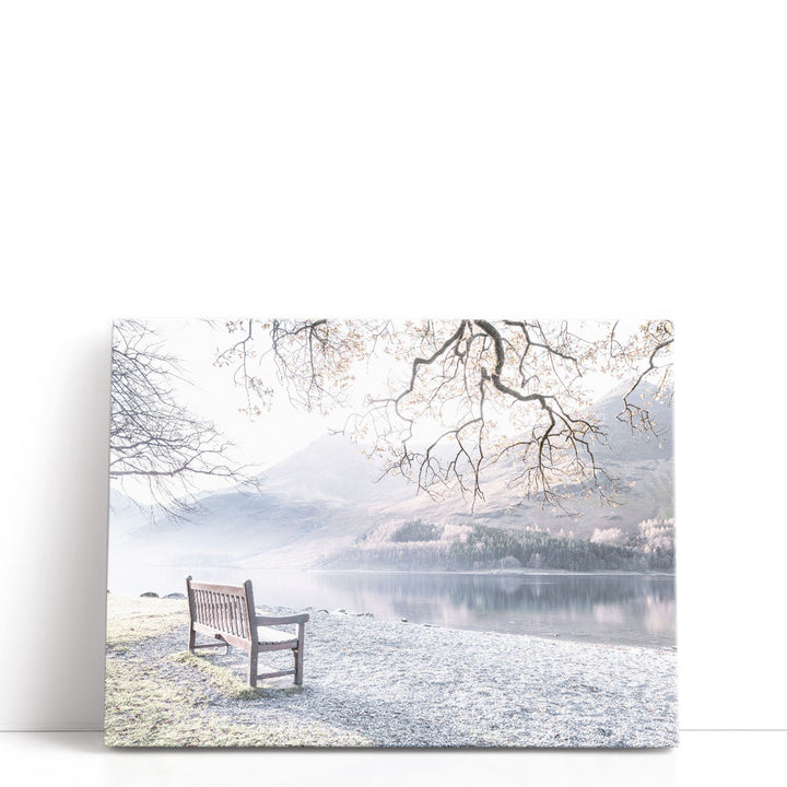 Bench And Still Lake Buttermere - Canvas Print Wall Art