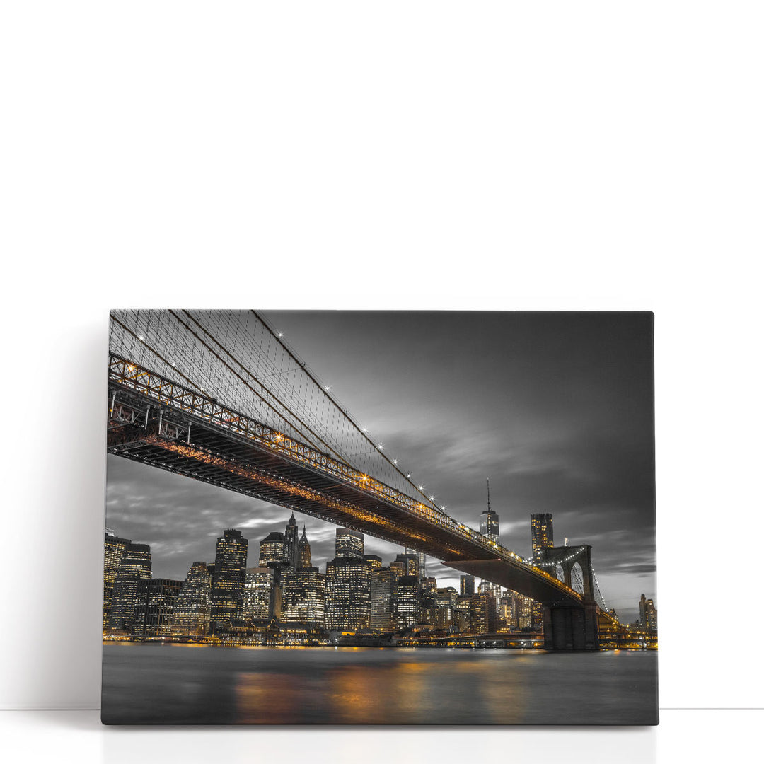 Brooklyn Bridge And Lower Manhattan Skyline At Dusk - Canvas Print Wall Art