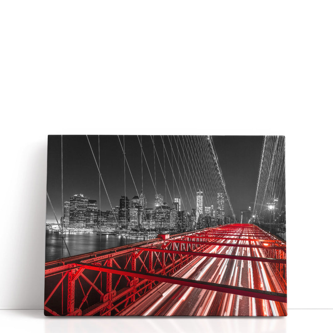 Brooklyn Bridge And Lower Manhattan Skyline At Dusk - Canvas Print Wall Art