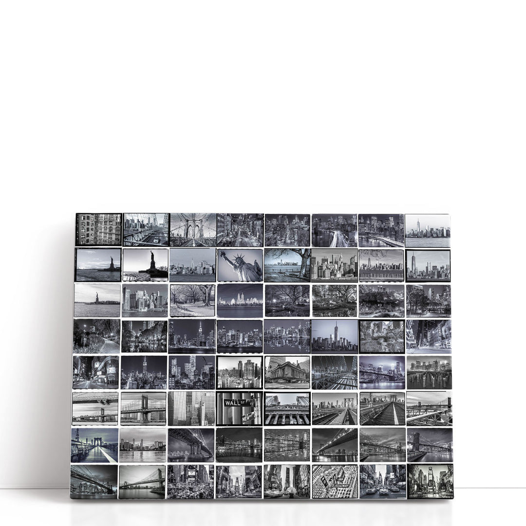 Collage of Famous Places In New York City Black And White - Canvas Print Wall Art