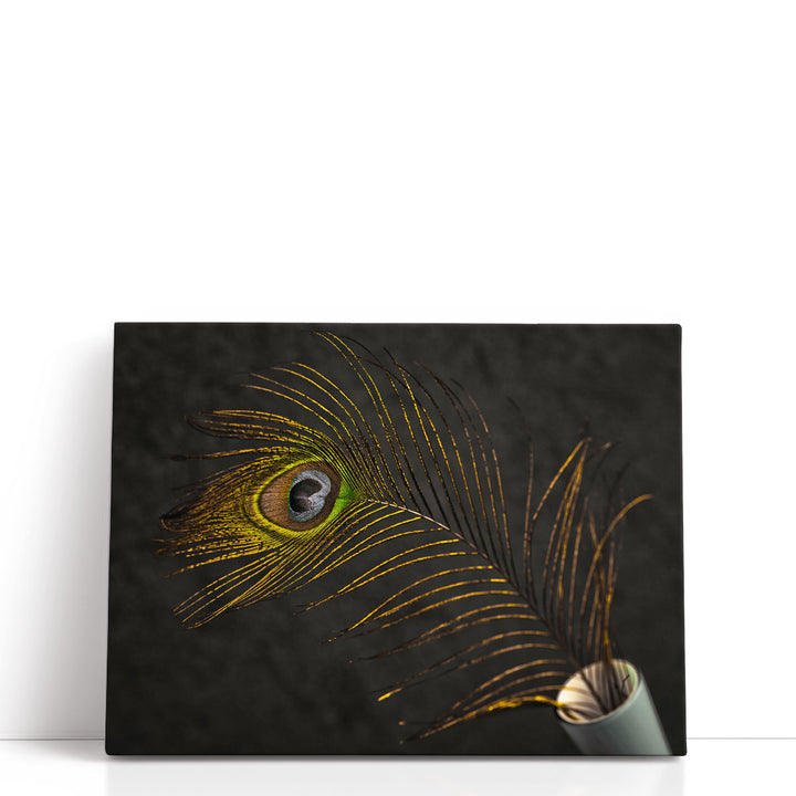 Peacock Feather In A Vase - Canvas Print Wall Art