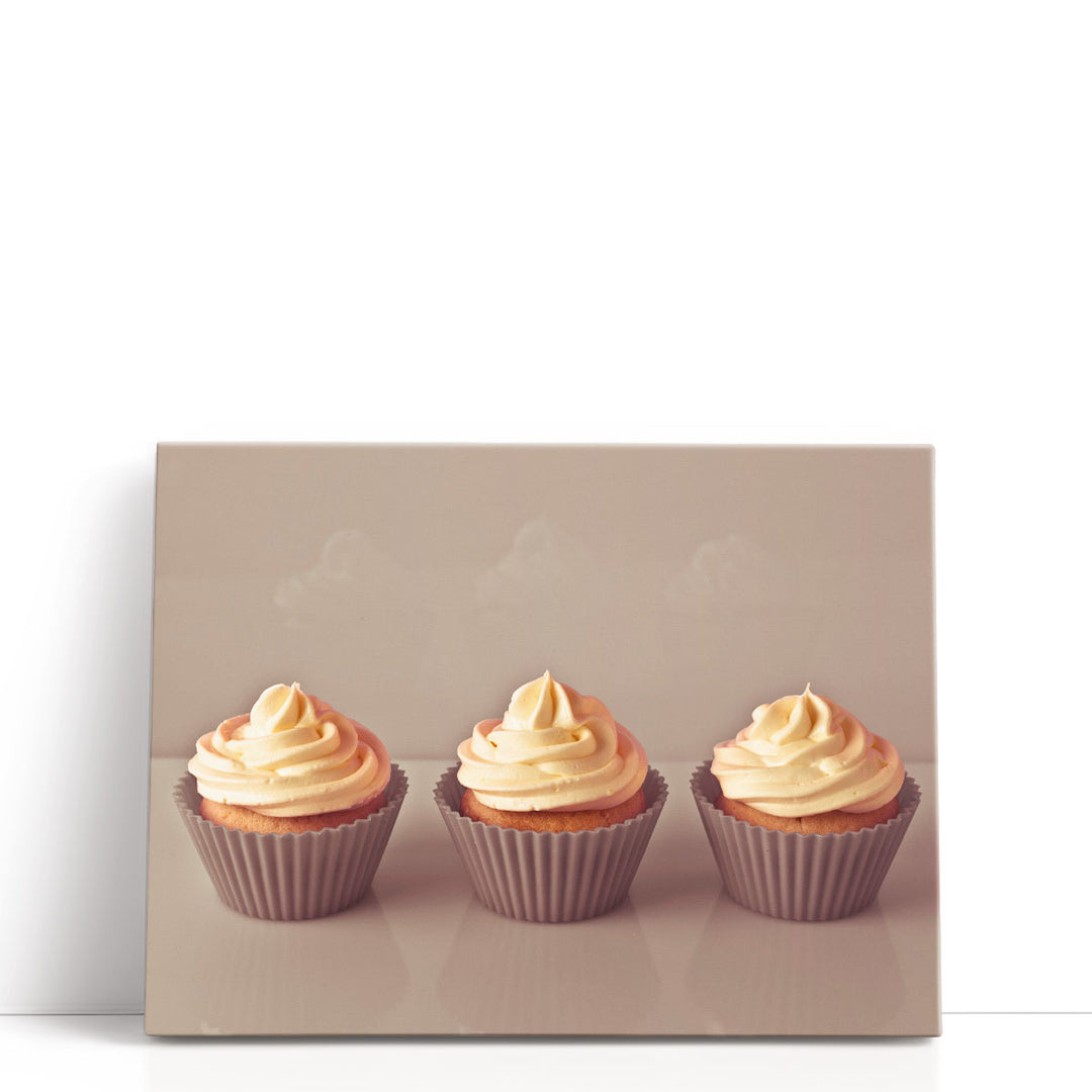 neutral wall art – trio of frosted cupcakes