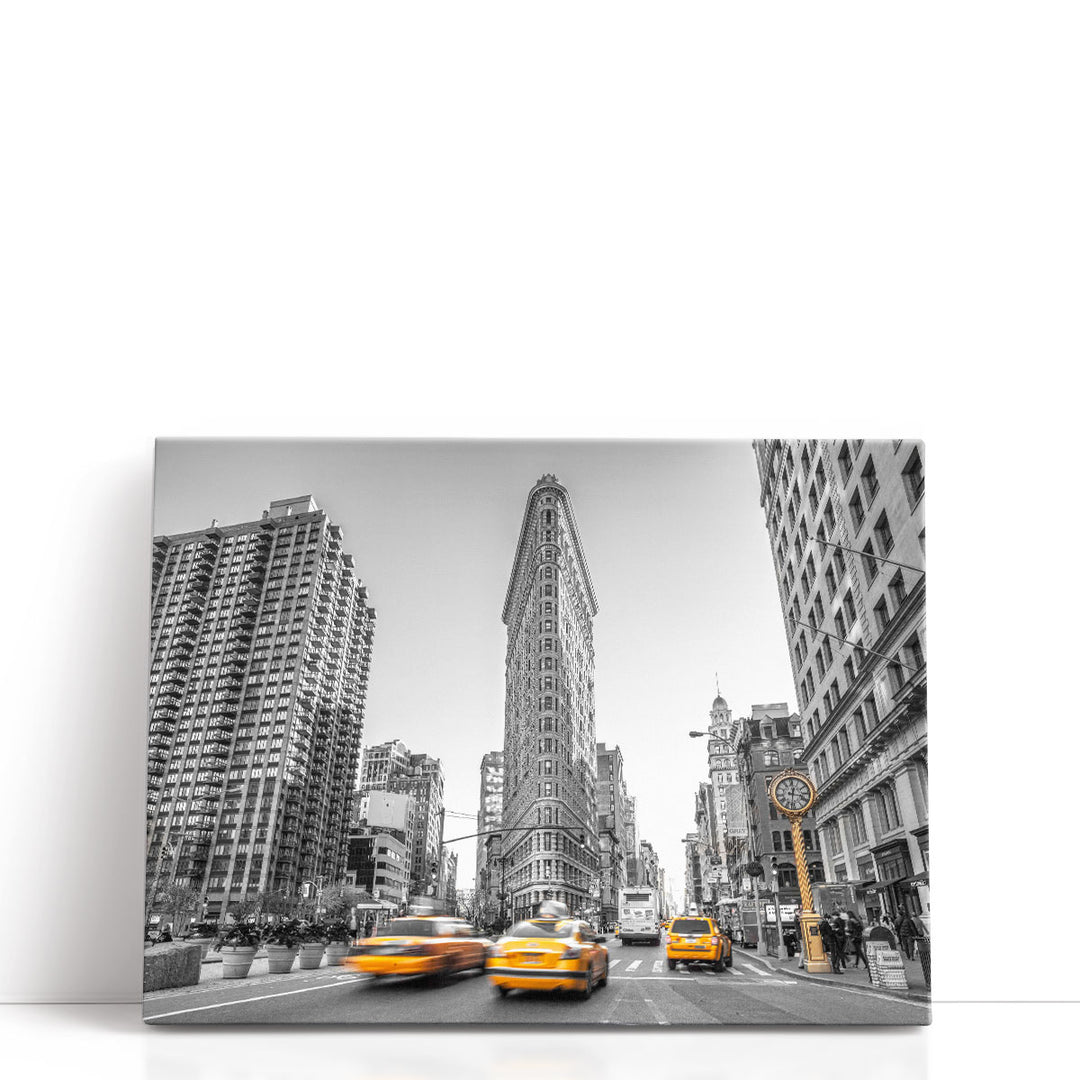 Yellow Taxis, Flatiron Building, Manhattan, New York - Canvas Print Wall Art