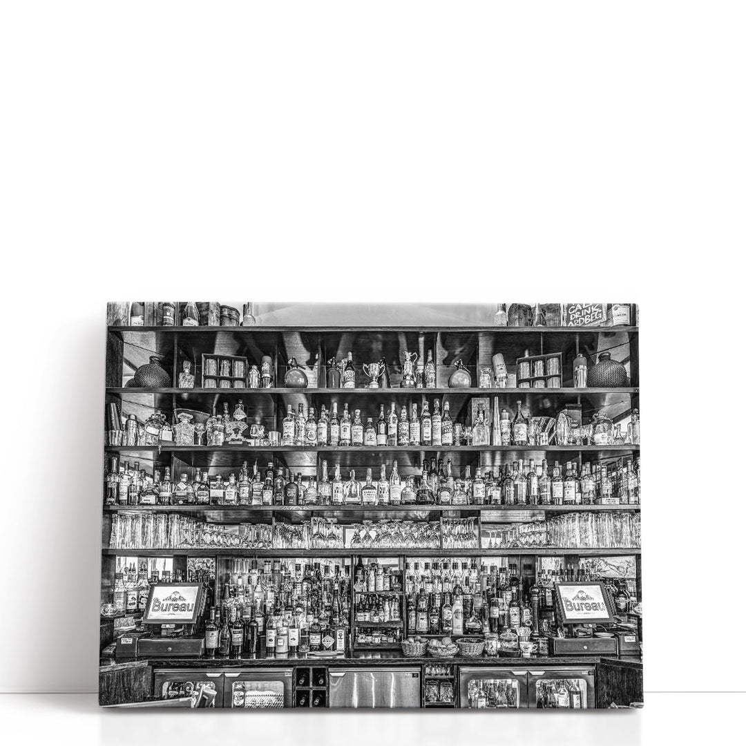 Interior of a Bar in Birmingham, UK Black and White - Canvas Print Wall Art