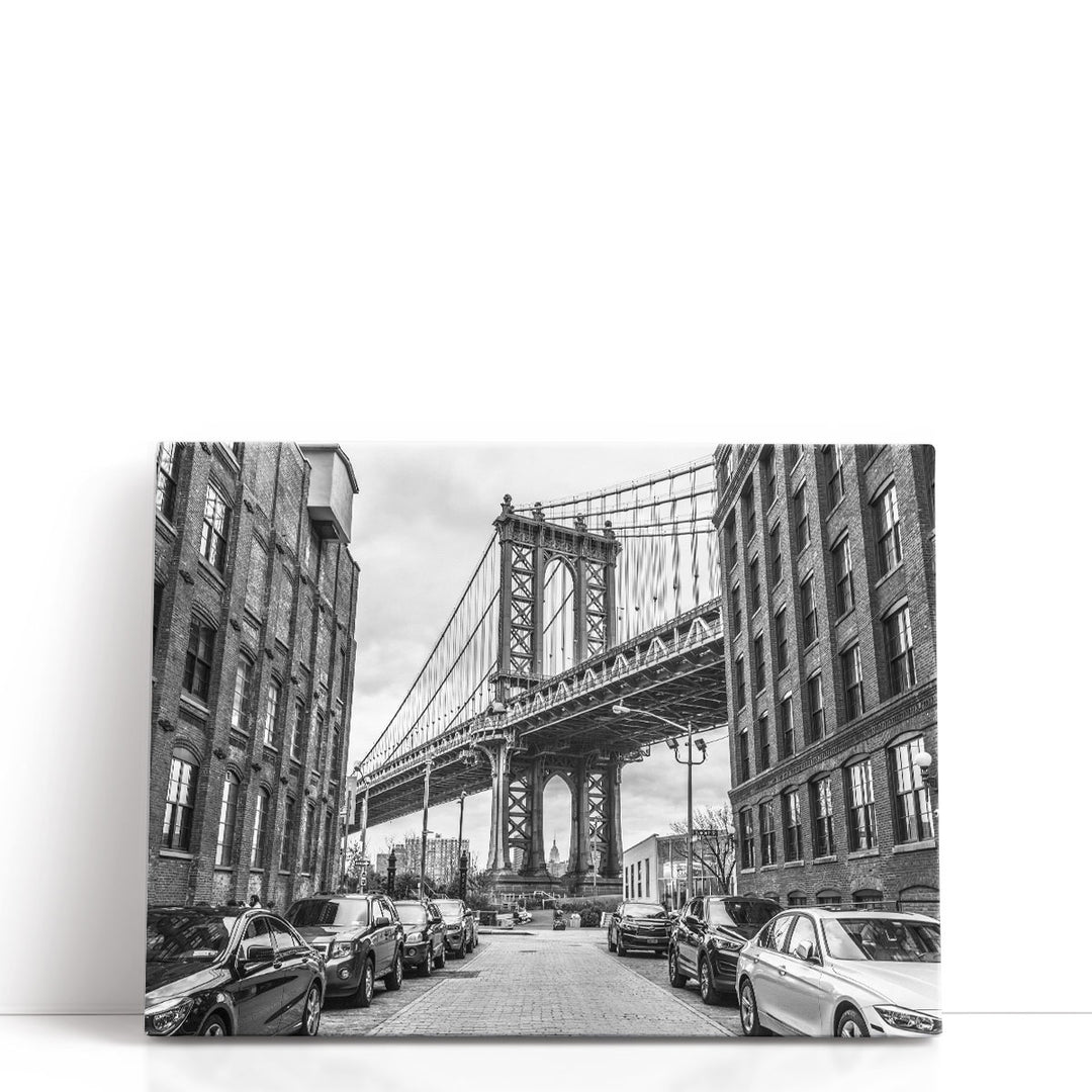Manhattan Bridge from a Street, New York - Canvas Print Wall Art