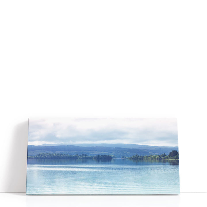 Lake wall art with misty water view