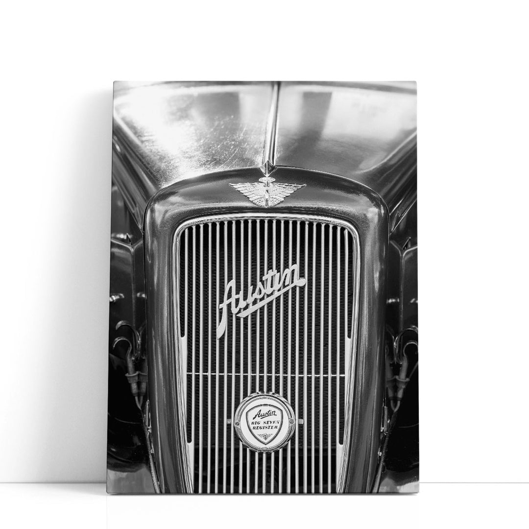 Monochrome automotive print featuring classic Mustang