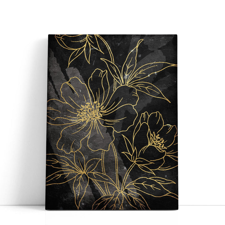 Golden Abstract Floral - Canvas Print Wall Art