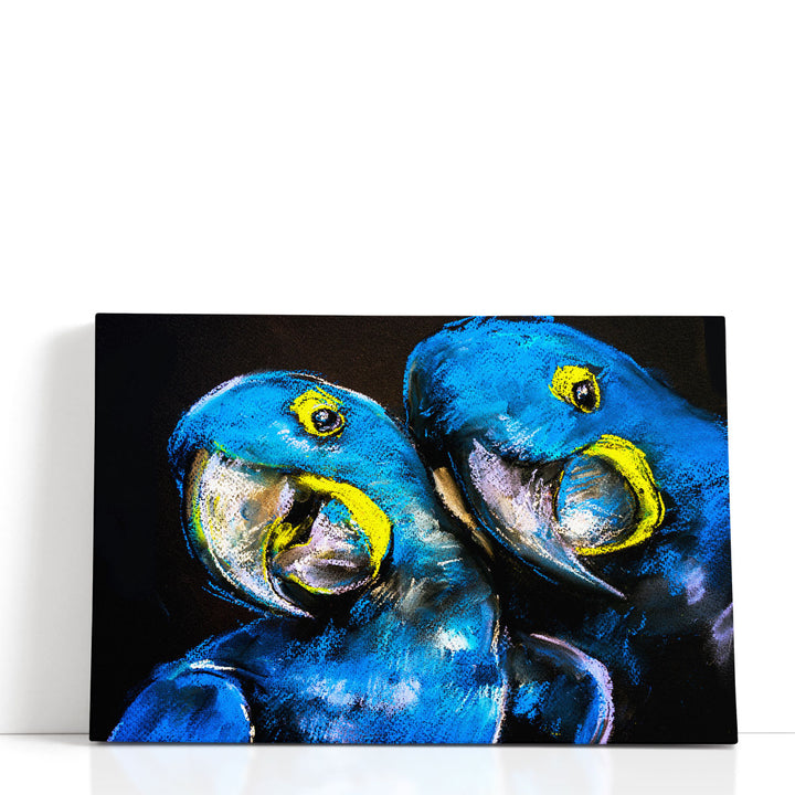 Pastel Painting of Blue Parrots - Canvas Print Wall Art