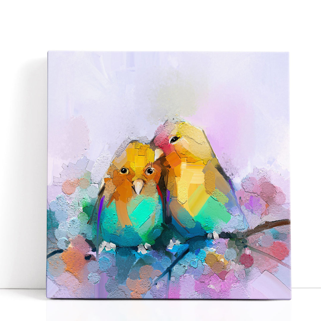 Abstract Colorful Oil Painting of Two Birds - Canvas Print Wall Art