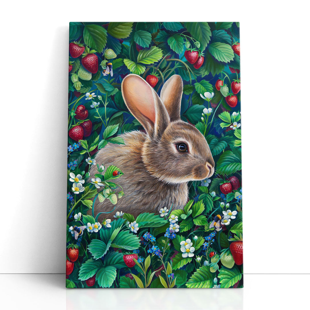 A Cute Fluffy Rabbit In Botanical Background - Canvas Print Wall Art