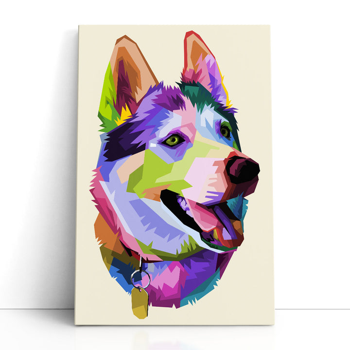 Cute Husky Dog in Pop Art Style - Canvas Print Wall Art