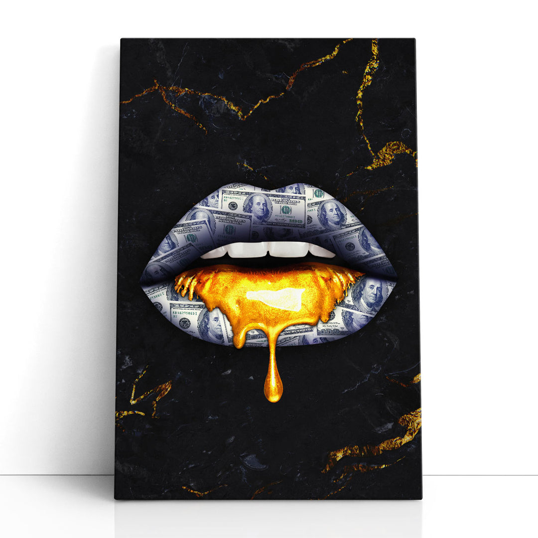 Money Lips Dripping Gold - Canvas Print Wall Art