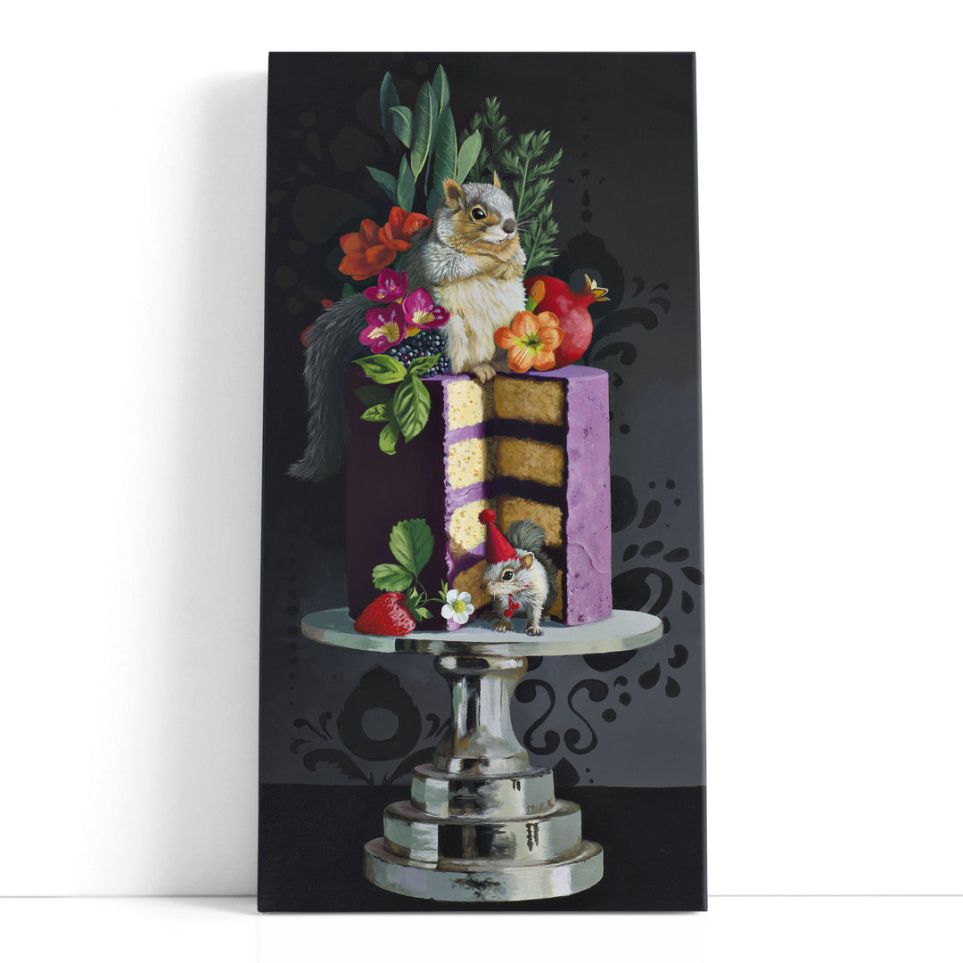 two squirrels on purple cake