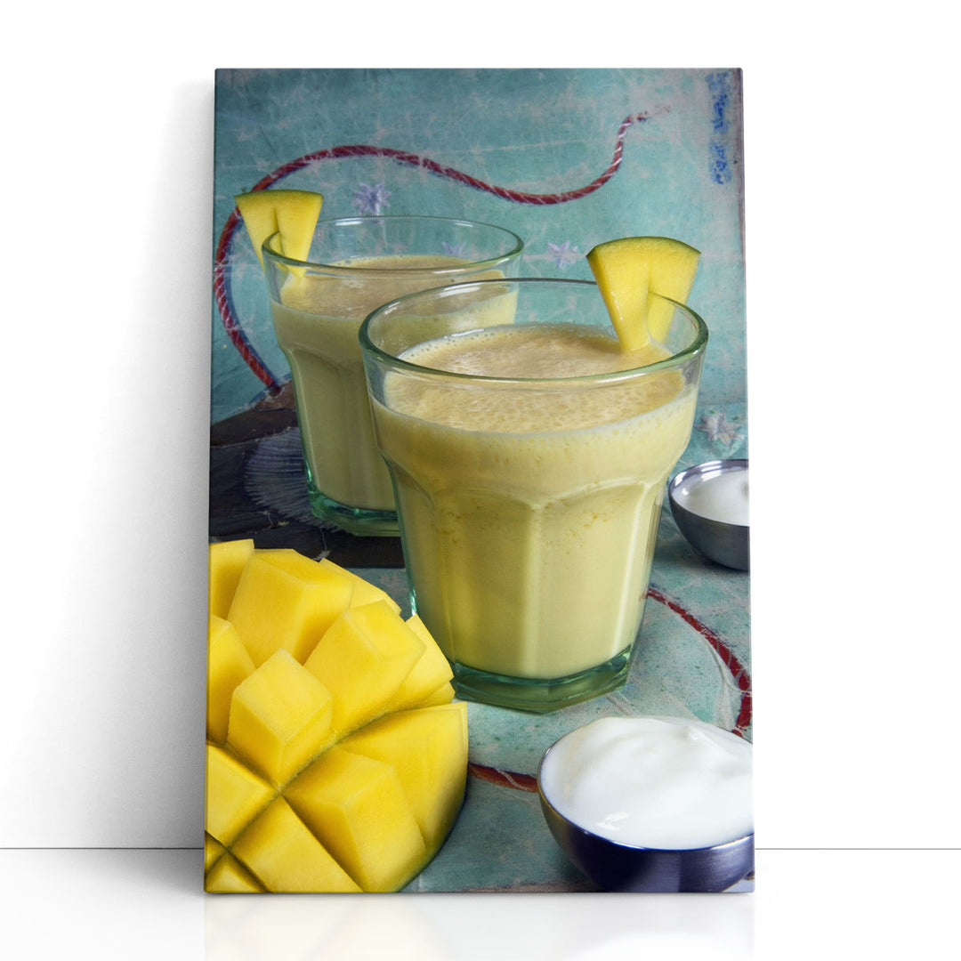 Yellow fruit wall art with sliced mango