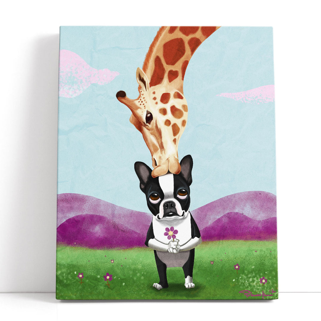 Giraffe Kisses - Canvas Print Wall Art