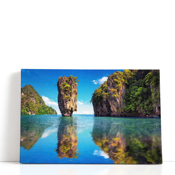 Landscape photo print with blue lake and mountains