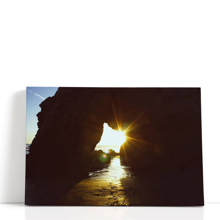 Sunset Through a Big Rock at El Matador Beach - Canvas Print Wall Art