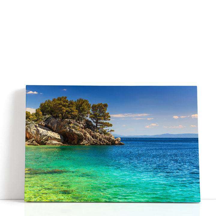 Stunning Landscape With Rocky Island and Clean Water on the Beach - Canvas Print Wall Art