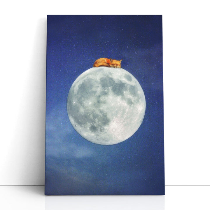 Fox Sleeping On Moon - Canvas Print Wall Art