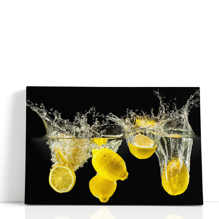 Fresh Lemons Falling in Water - Canvas Print Wall Art