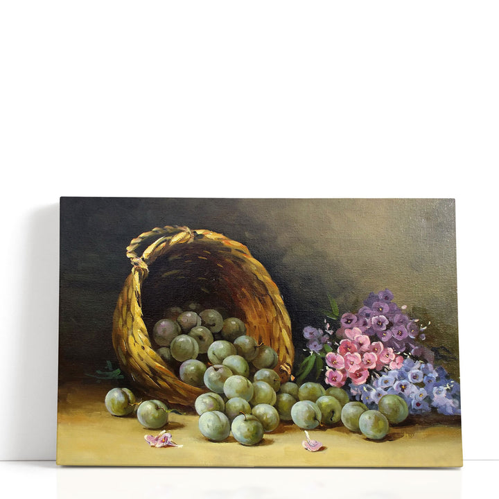Ripe Juicy Plums in a Basket Oil Painting Print - Canvas Print Wall Art
