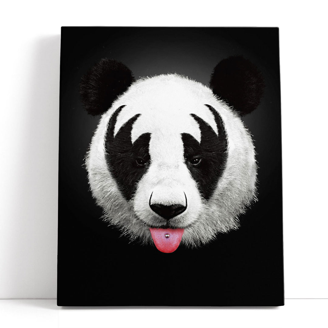 Panda Rocks Black and White - Canvas Print Wall Art