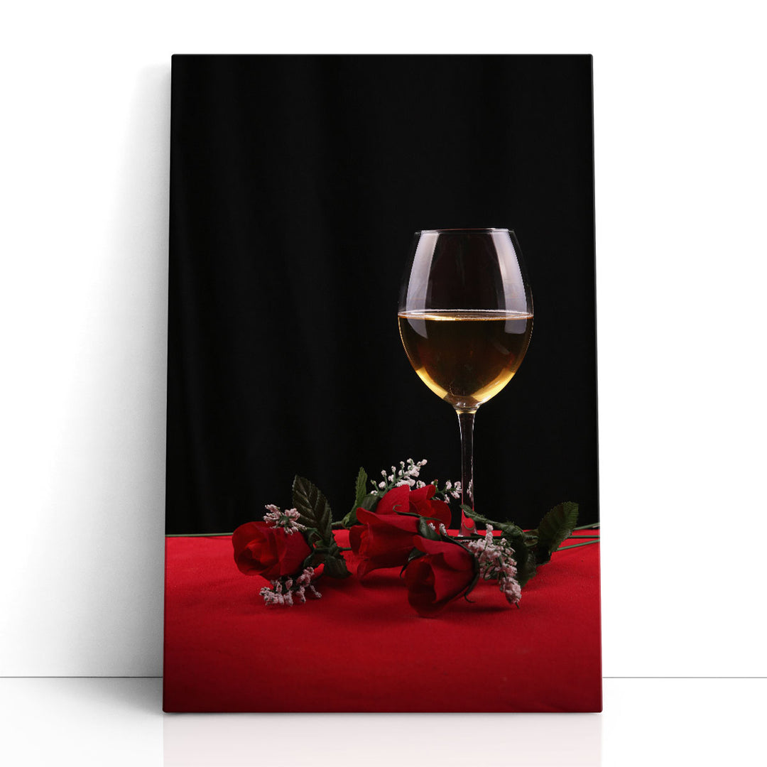 Roses and a Glass Of Wine - Canvas Print Wall Art