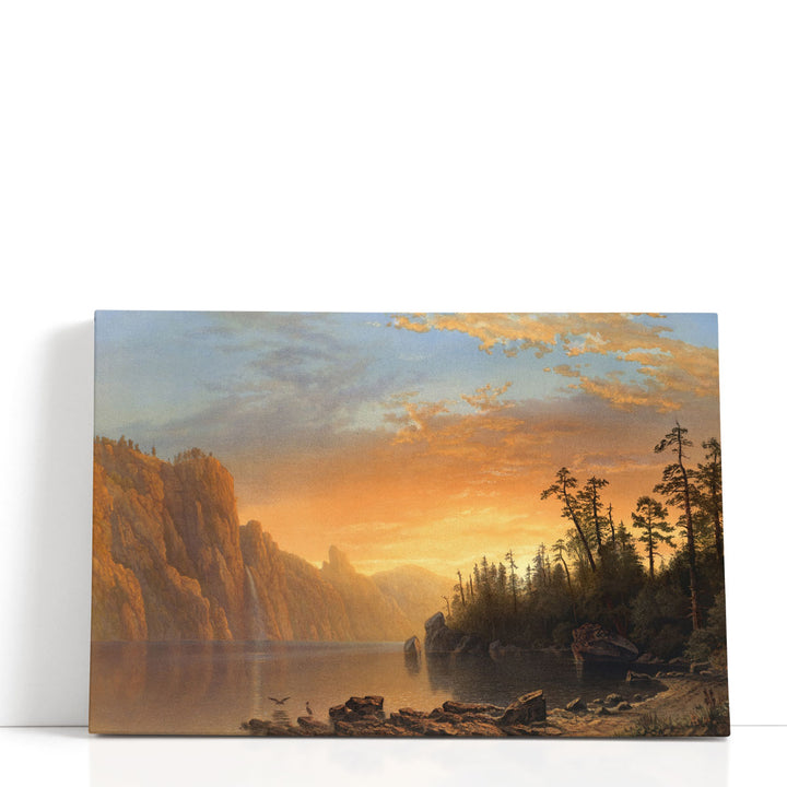 Lake sunset over tranquil water canvas