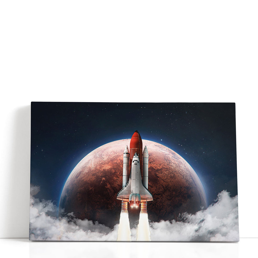 Spaceship in the Outer Space on The Orbit of Mars Planet - Canvas Print Wall Art