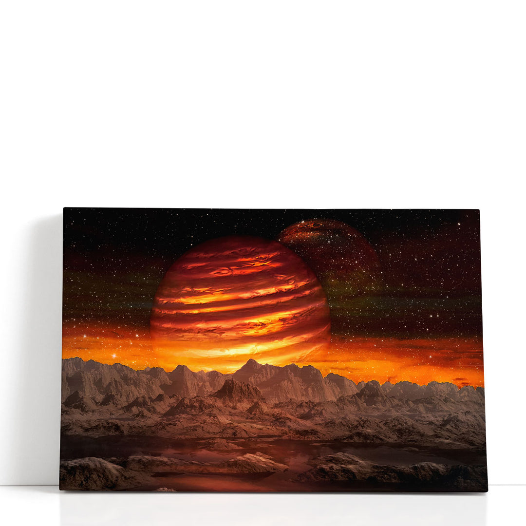 View of the Alien Planet and the Mountains - Canvas Print Wall Art