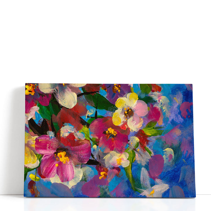 Colorful Oil Painting of Pink, Yellow and Red Flowers - Canvas Print Wall Art