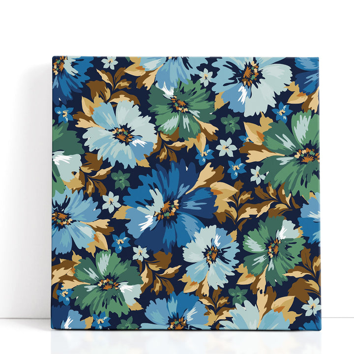 Blue and Green Flowers Blooming Meadow - Canvas Print Wall Art
