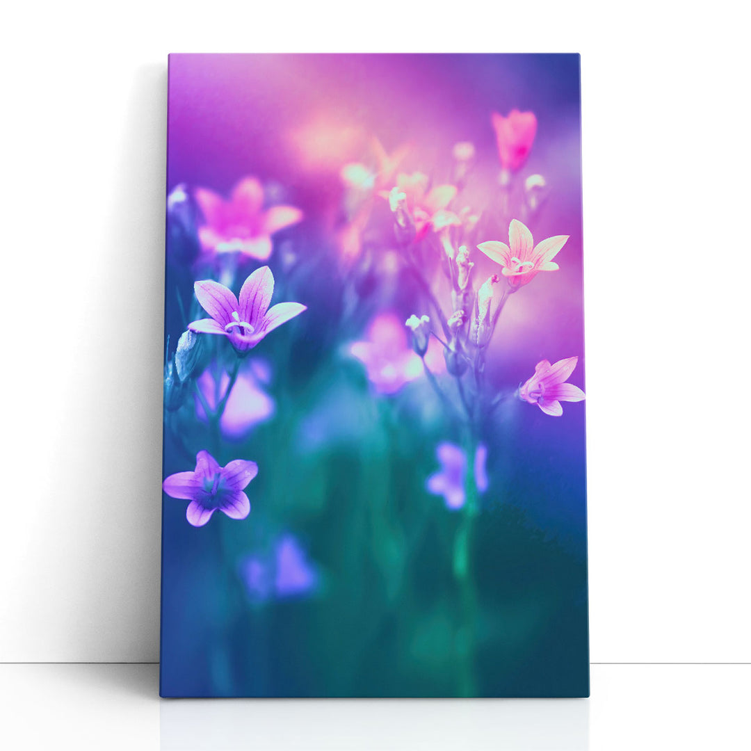 Beautiful Bell Flowers in Nature During Sunset - Canvas Print Wall Art