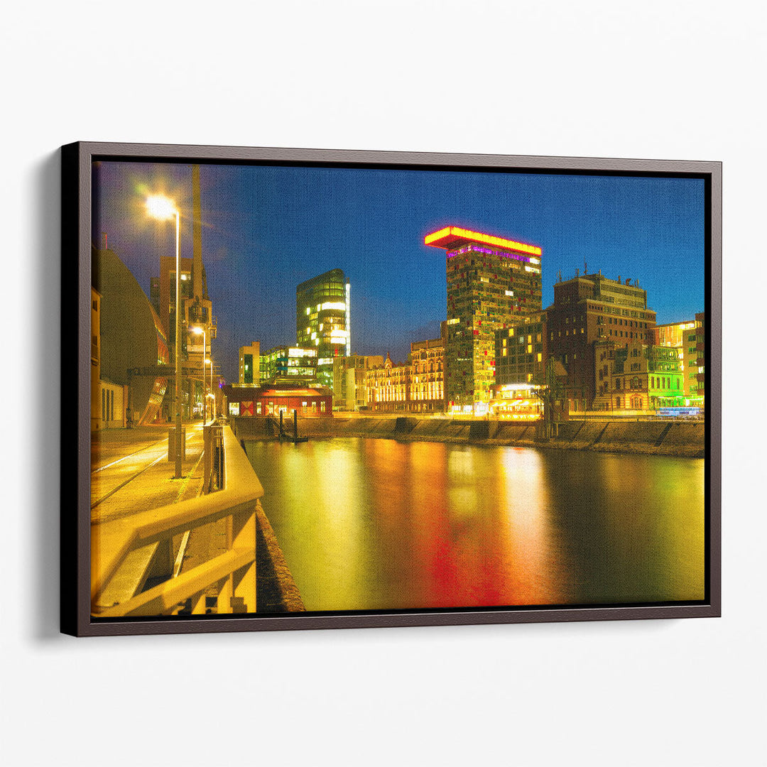 Colorful Night Scene of Rhein River in Dusseldorf, Germany - Canvas Print Wall Art