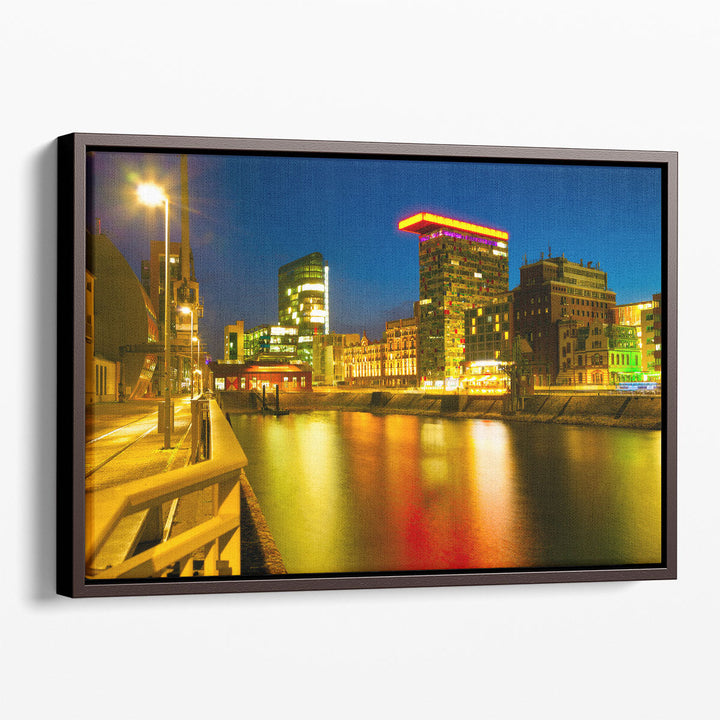 Colorful Night Scene of Rhein River in Dusseldorf, Germany - Canvas Print Wall Art
