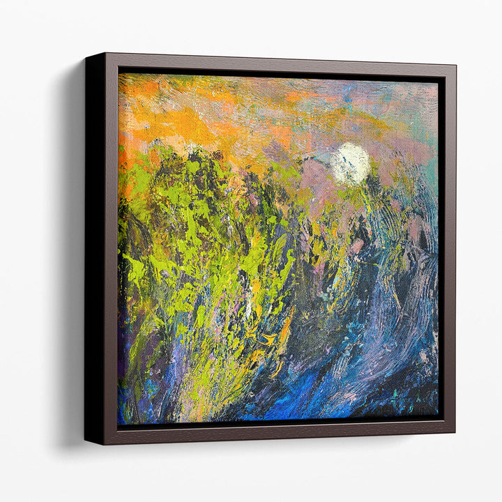 Large abstract canvas wall art with moon and landscape