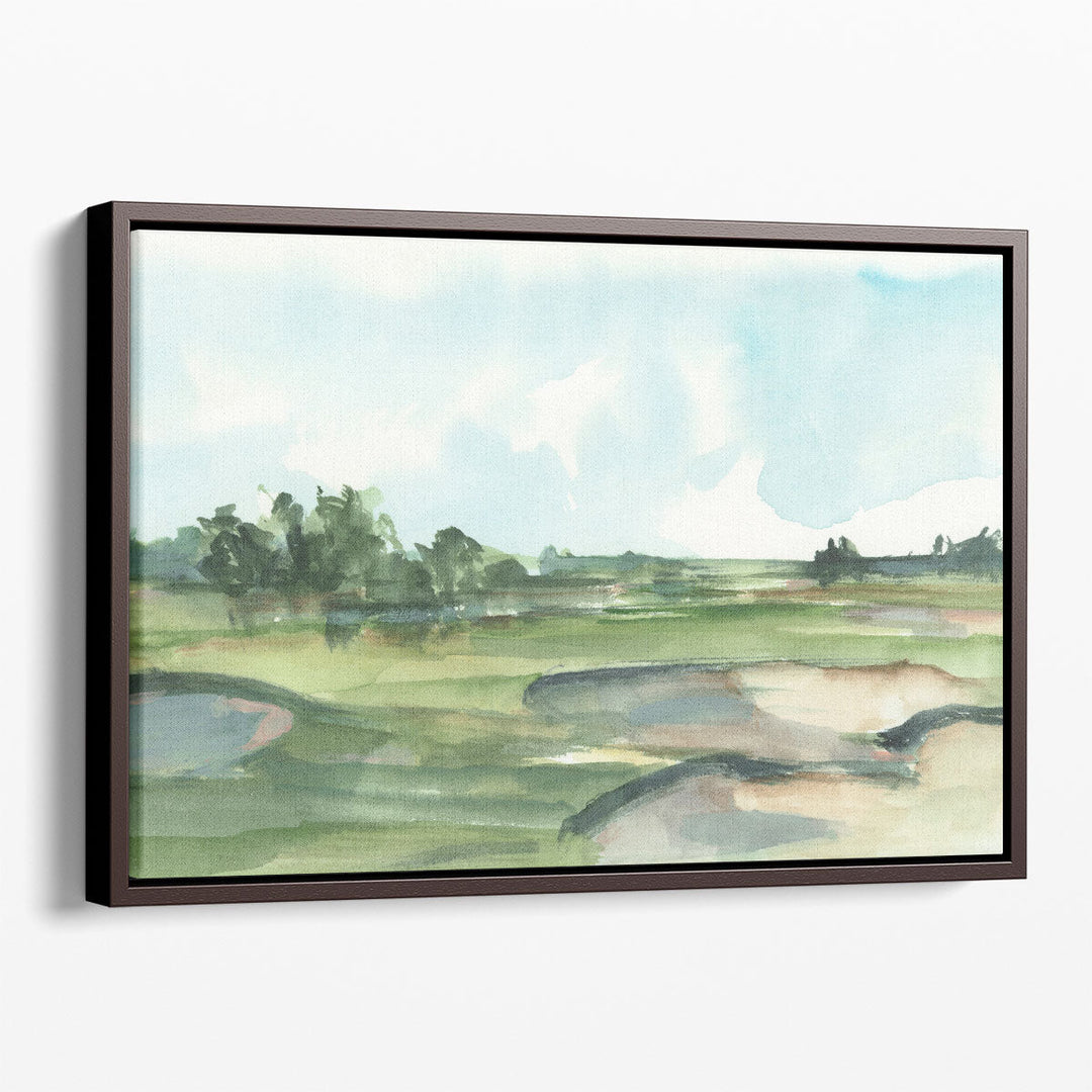 Watercolor canvas art in green and blue