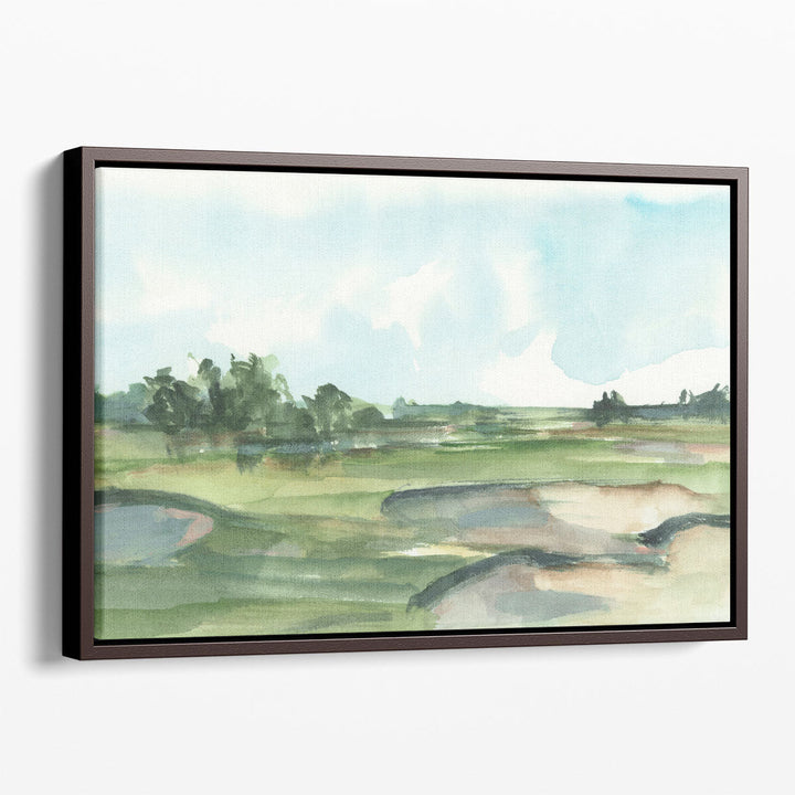 Watercolor canvas art in green and blue