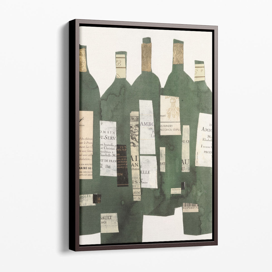 wine prints – green wine bottles collage