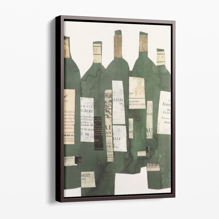 wine prints – green wine bottles collage