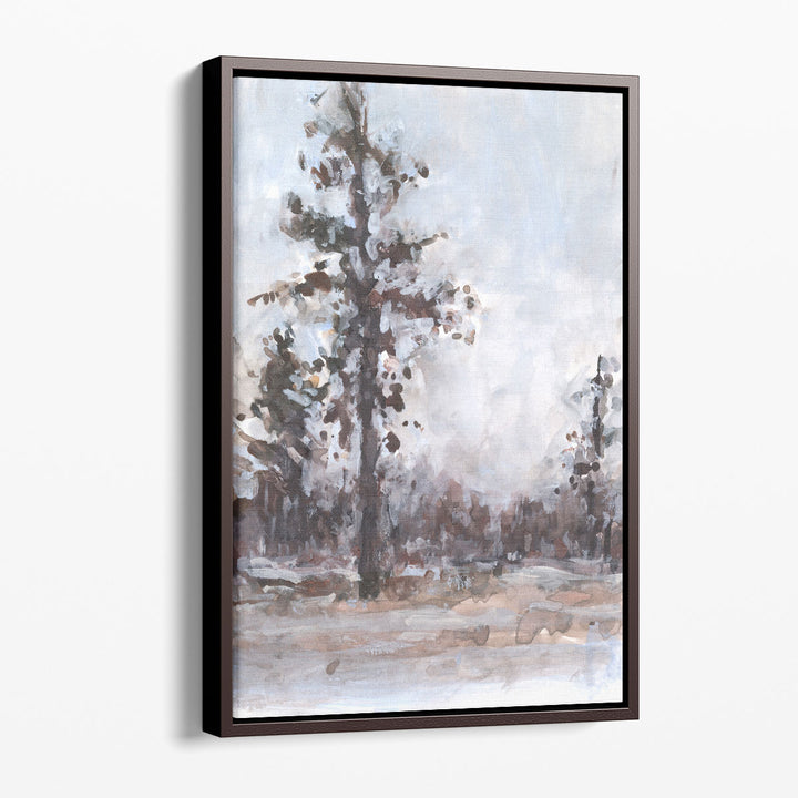 Neutral watercolor forest print misty trees