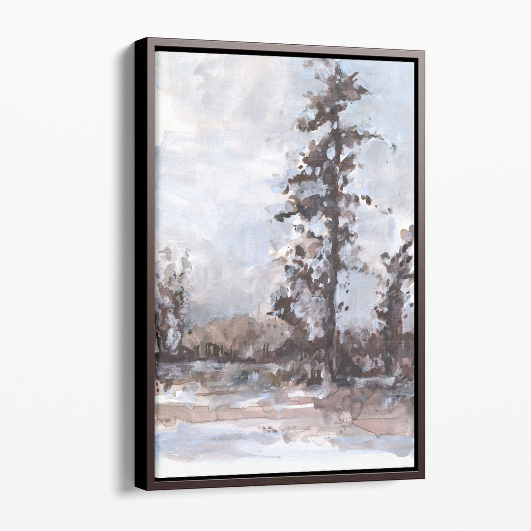 Contemporary muted forest art with pines