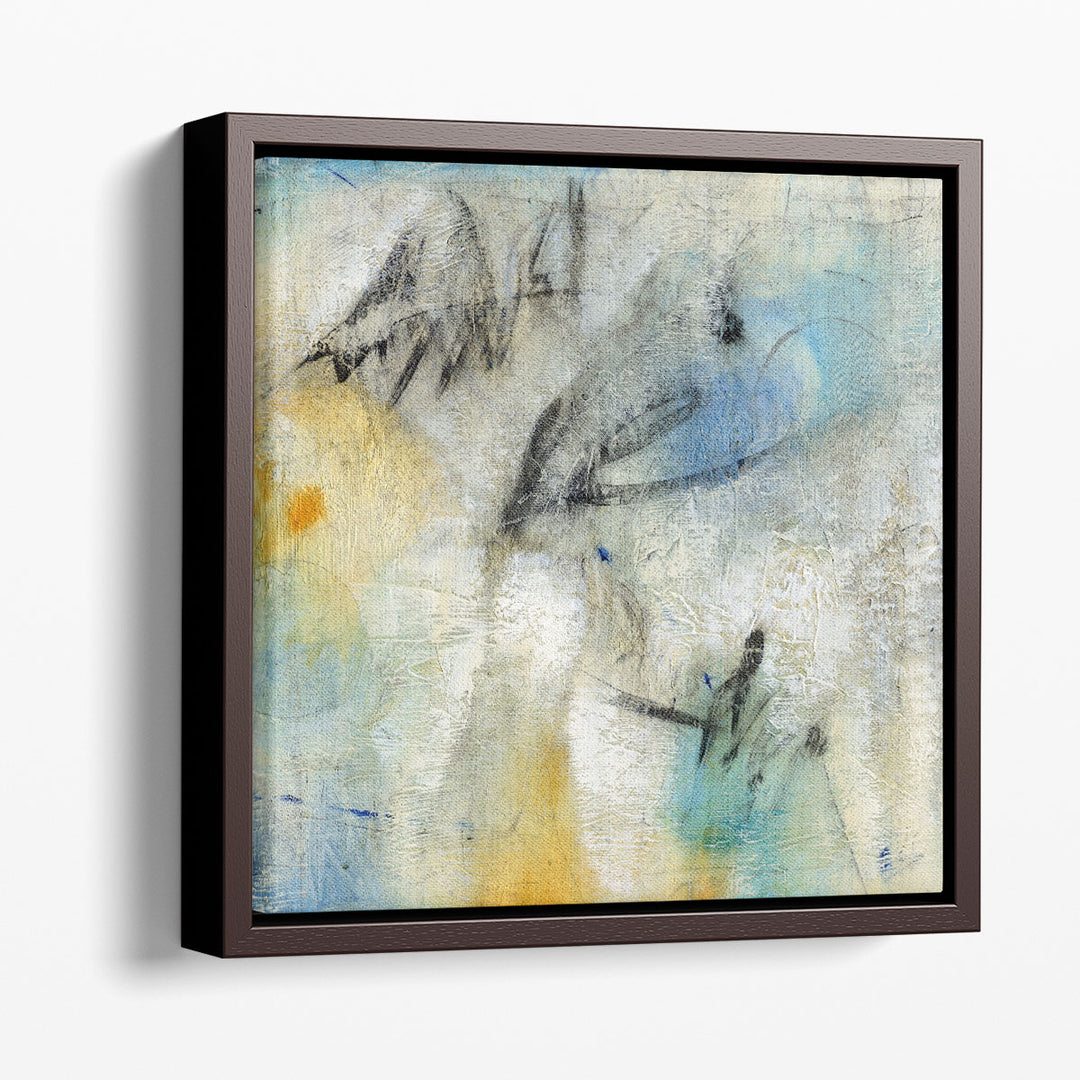 Abstract canvas painting with blue and yellow