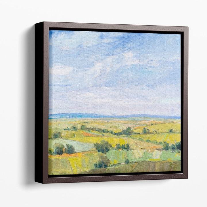 Green farm wall art with rustic landscape and vibrant colors