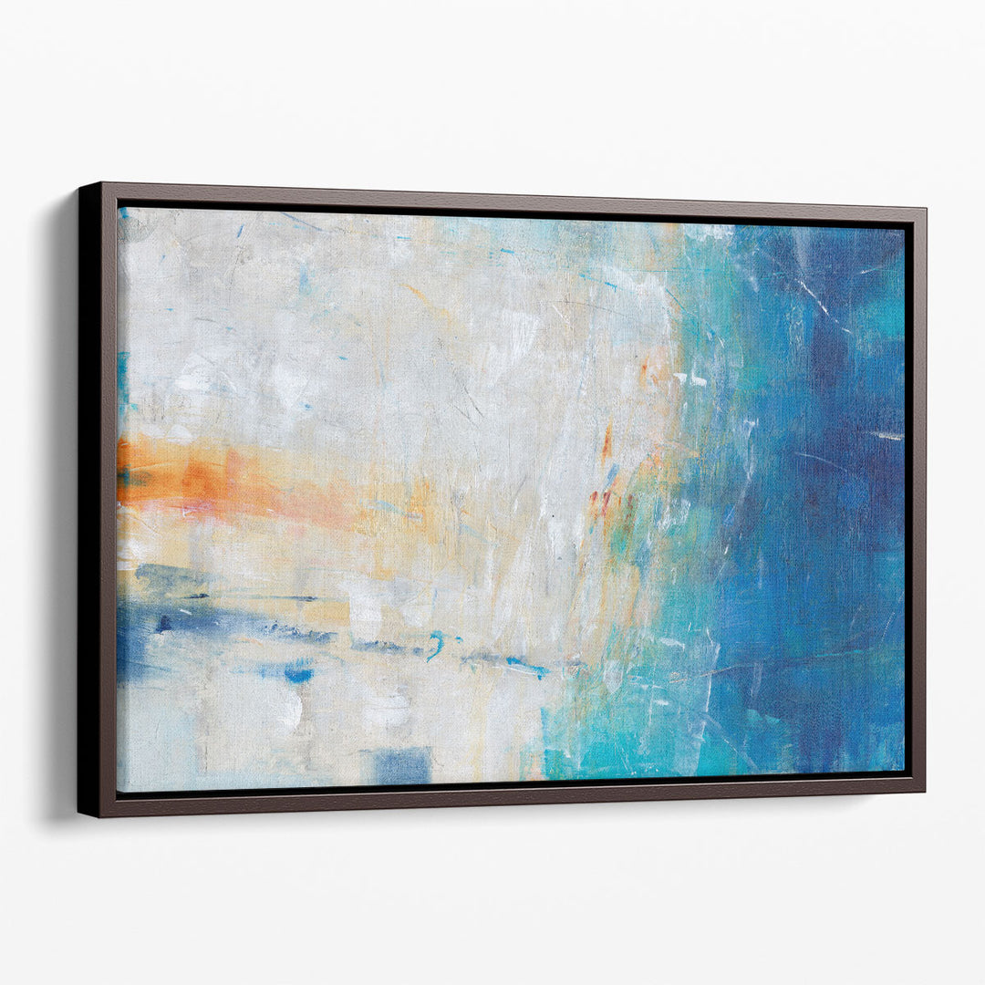 Neutral abstract wall art in white and blue