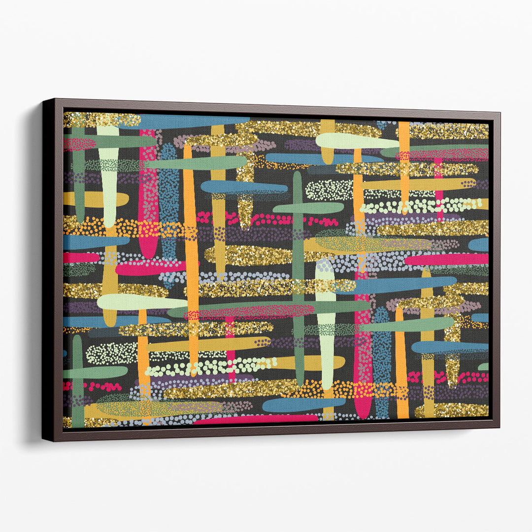 Bedroom wall decor with abstract stripes and shapes